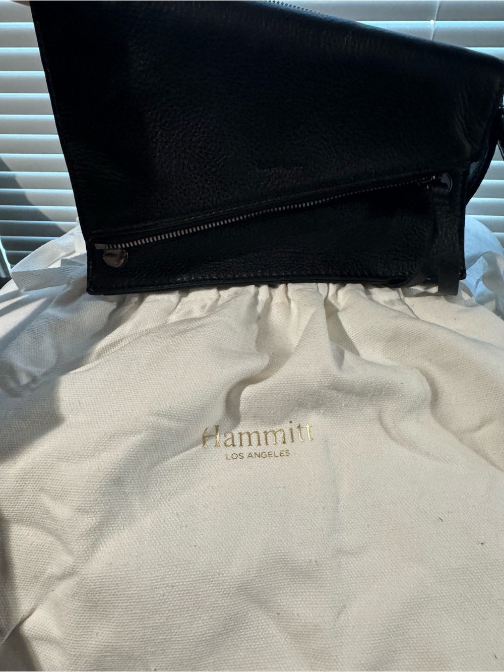 Hammitt Curtis Black Leather/Gunmetal Fold-Over Crossbody EUC!!!!!